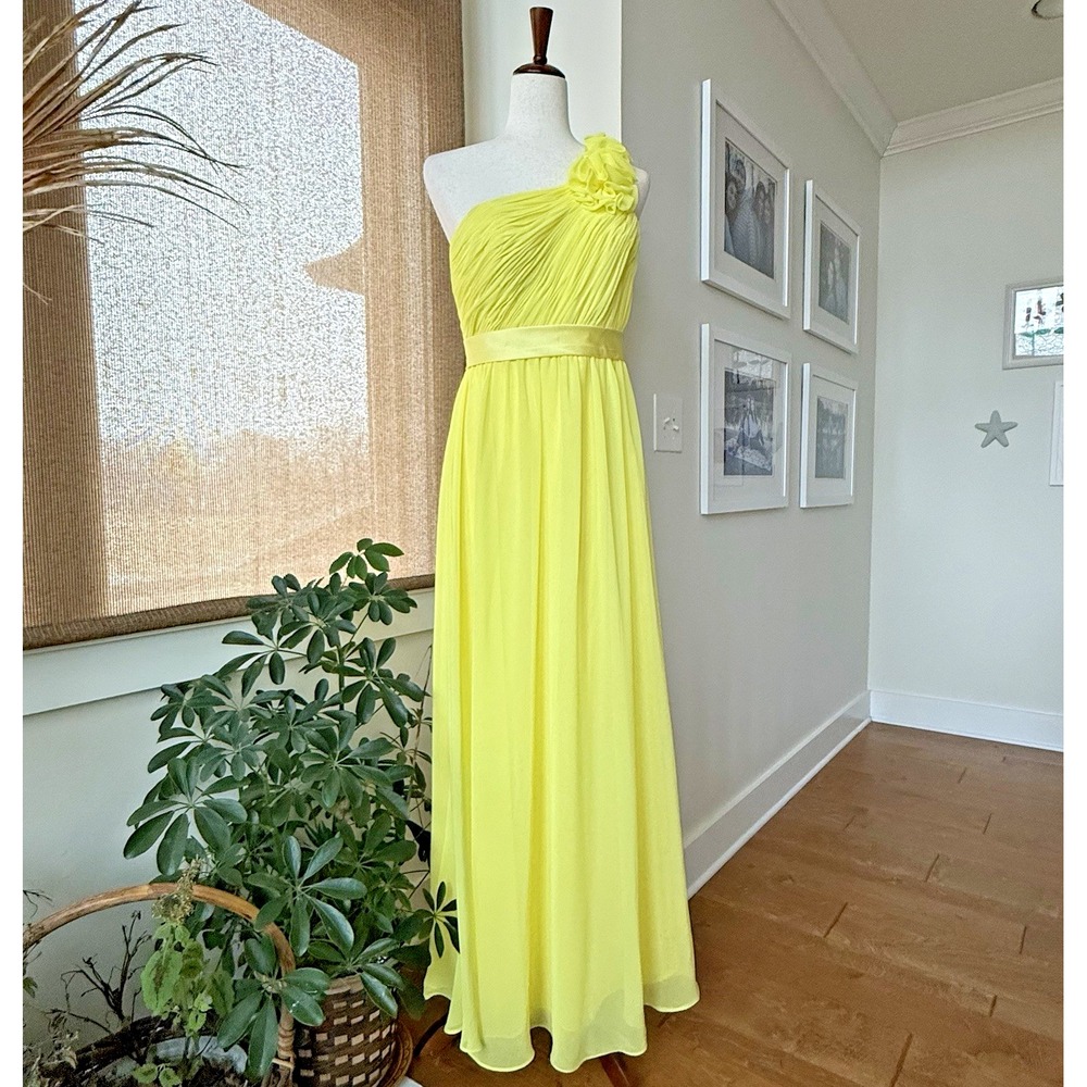 Allure Bridals Formal Dress Size 12 Lemon Yellow One Shoulder Goddess Style 1279